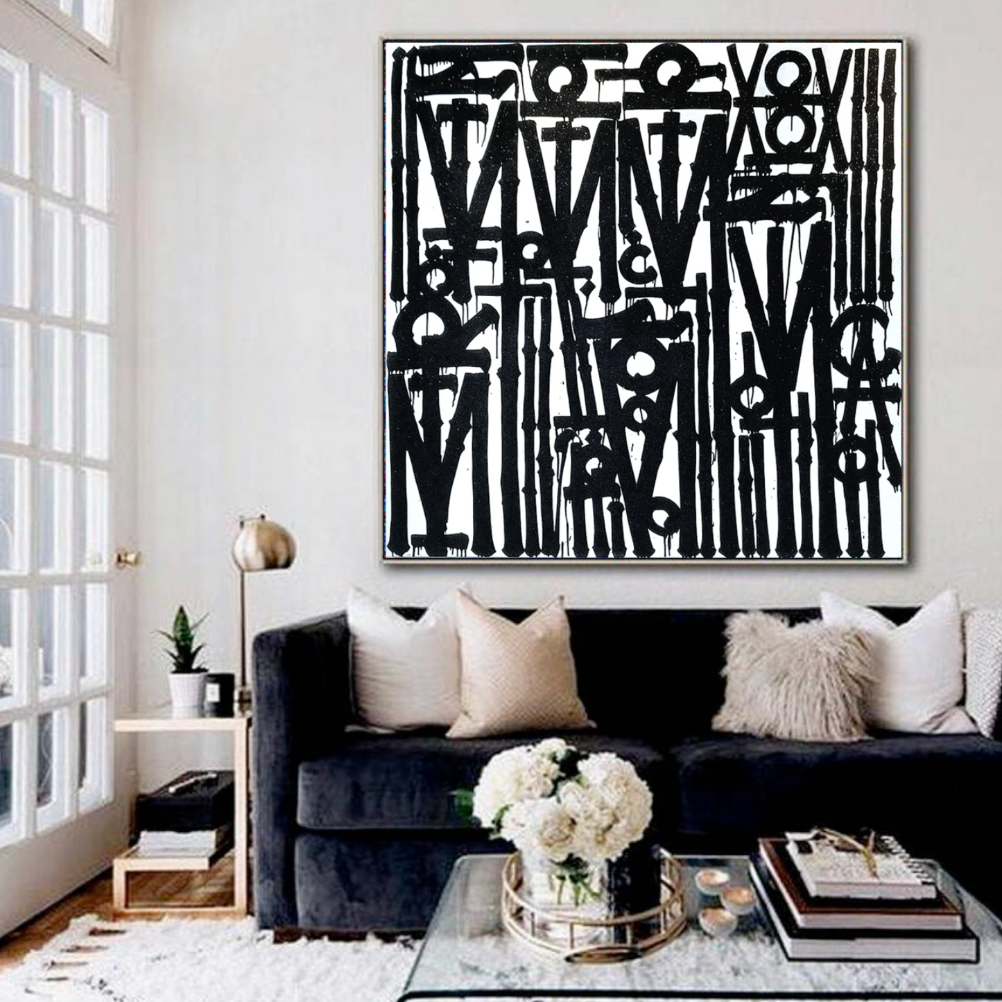 Graffiti White Black Retna Replica Square Painting