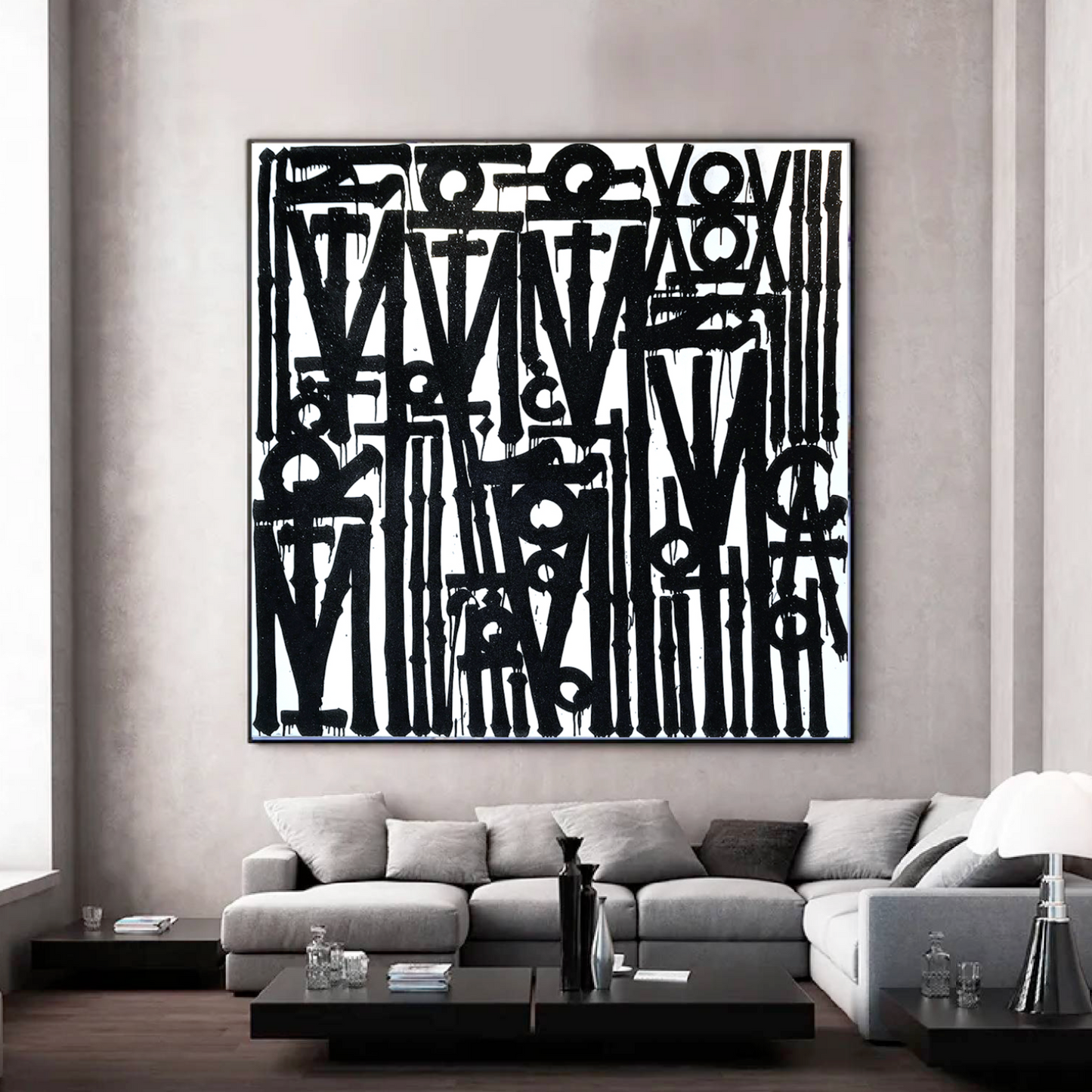 Graffiti White Black Retna Replica Square Painting