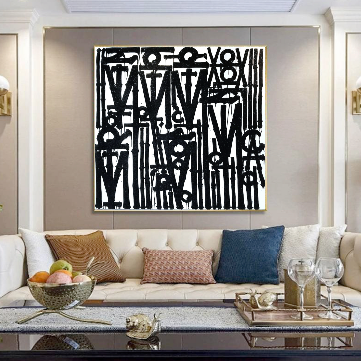 Graffiti White Black Retna Replica Square Painting