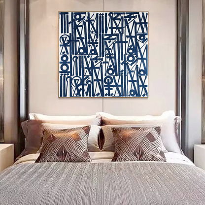 Square White Blue Fonts Retna Replica Oil Painting