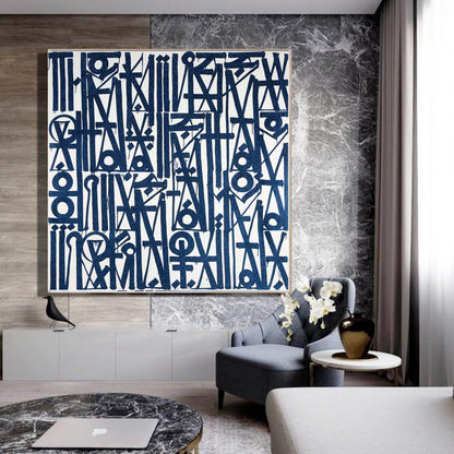 Square White Blue Fonts Retna Replica Oil Painting