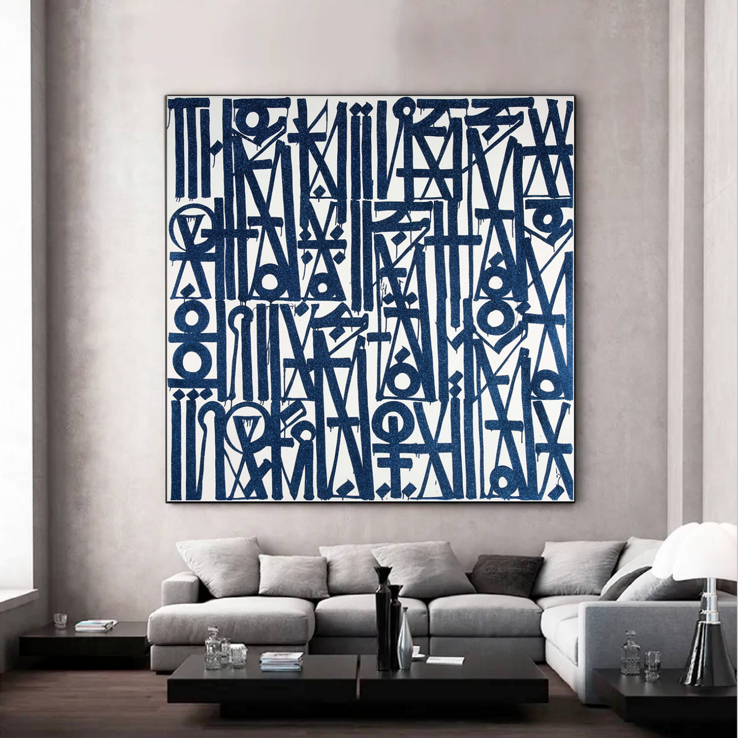 Square White Blue Fonts Retna Replica Oil Painting