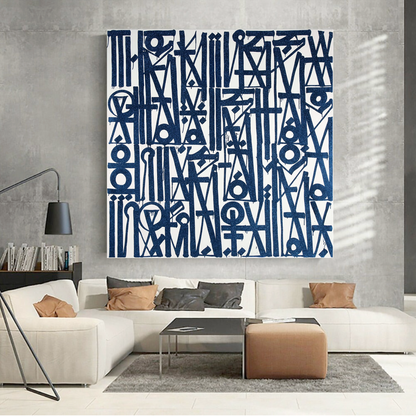 Square White Blue Fonts Retna Replica Oil Painting