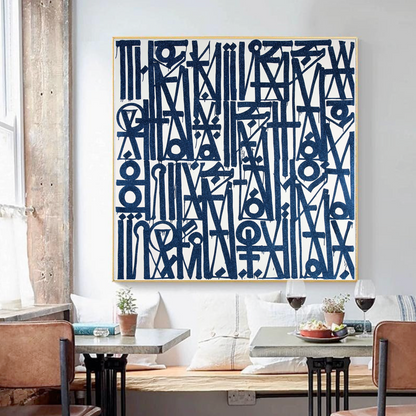 Square White Blue Fonts Retna Replica Oil Painting