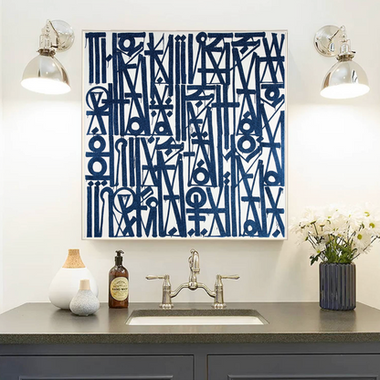 Square White Blue Fonts Retna Replica Oil Painting