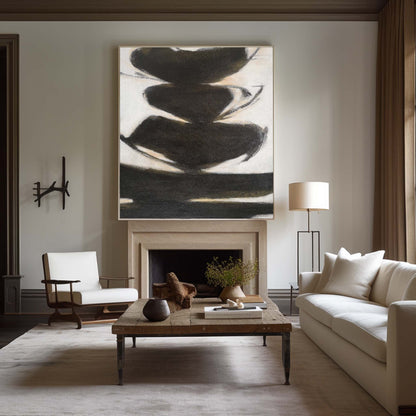 Abstract Black And White Oil Painting #ABAV180