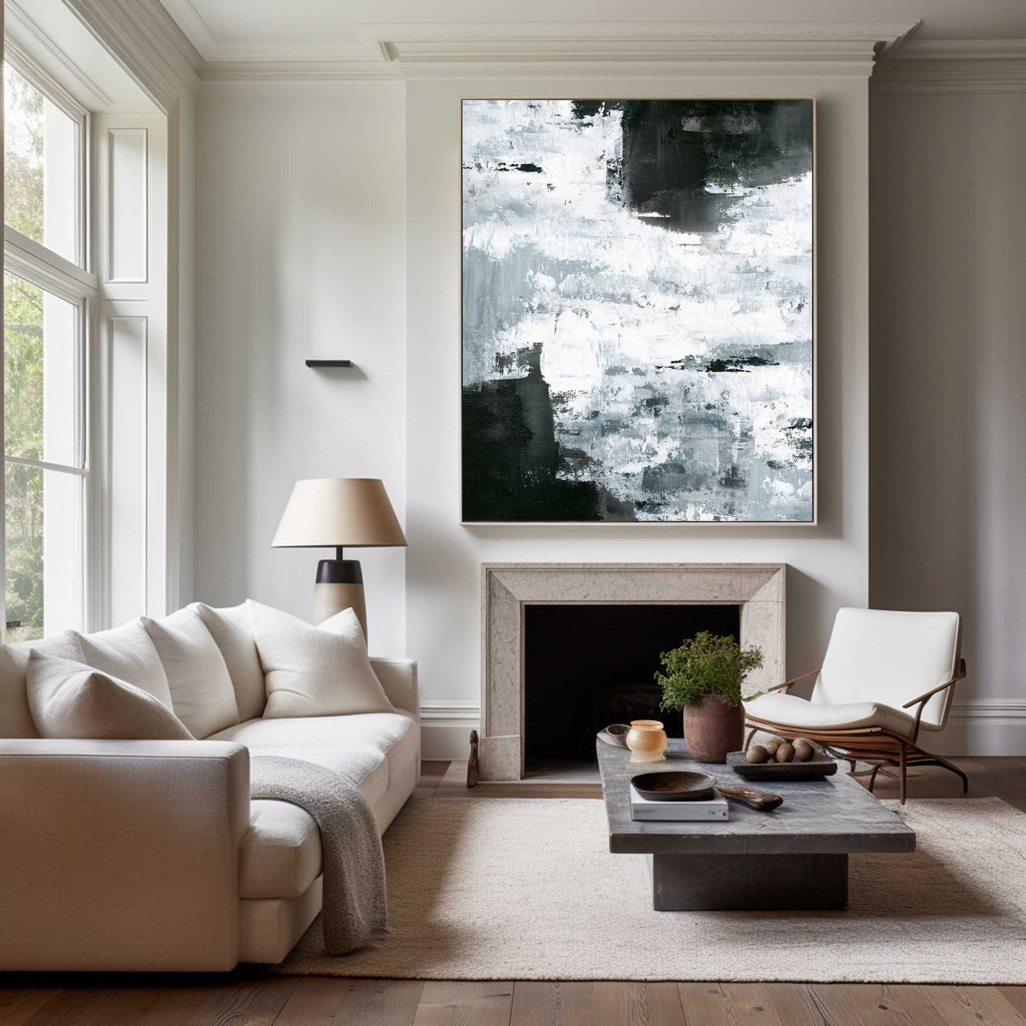 Abstract Black And White Oil Painting #ABAV09