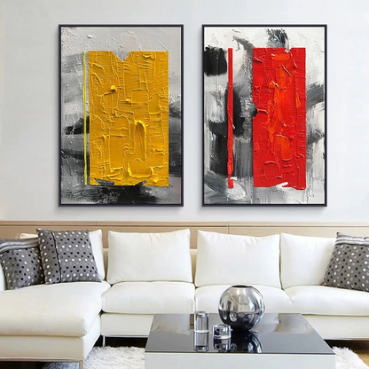 Set of 2 Yellow and Red Strips Home Decor Oil Painting