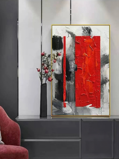 Set of 2 Yellow and Red Strips Home Decor Oil Painting