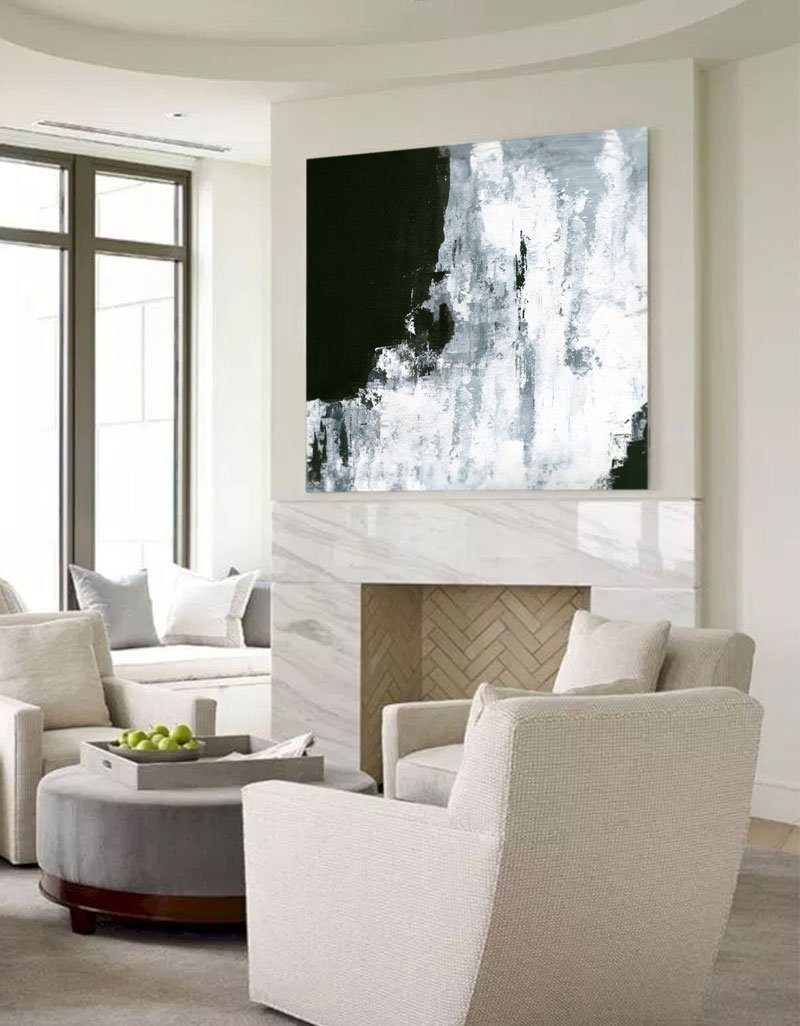 Square Black White Abstract Painting #ABAS08