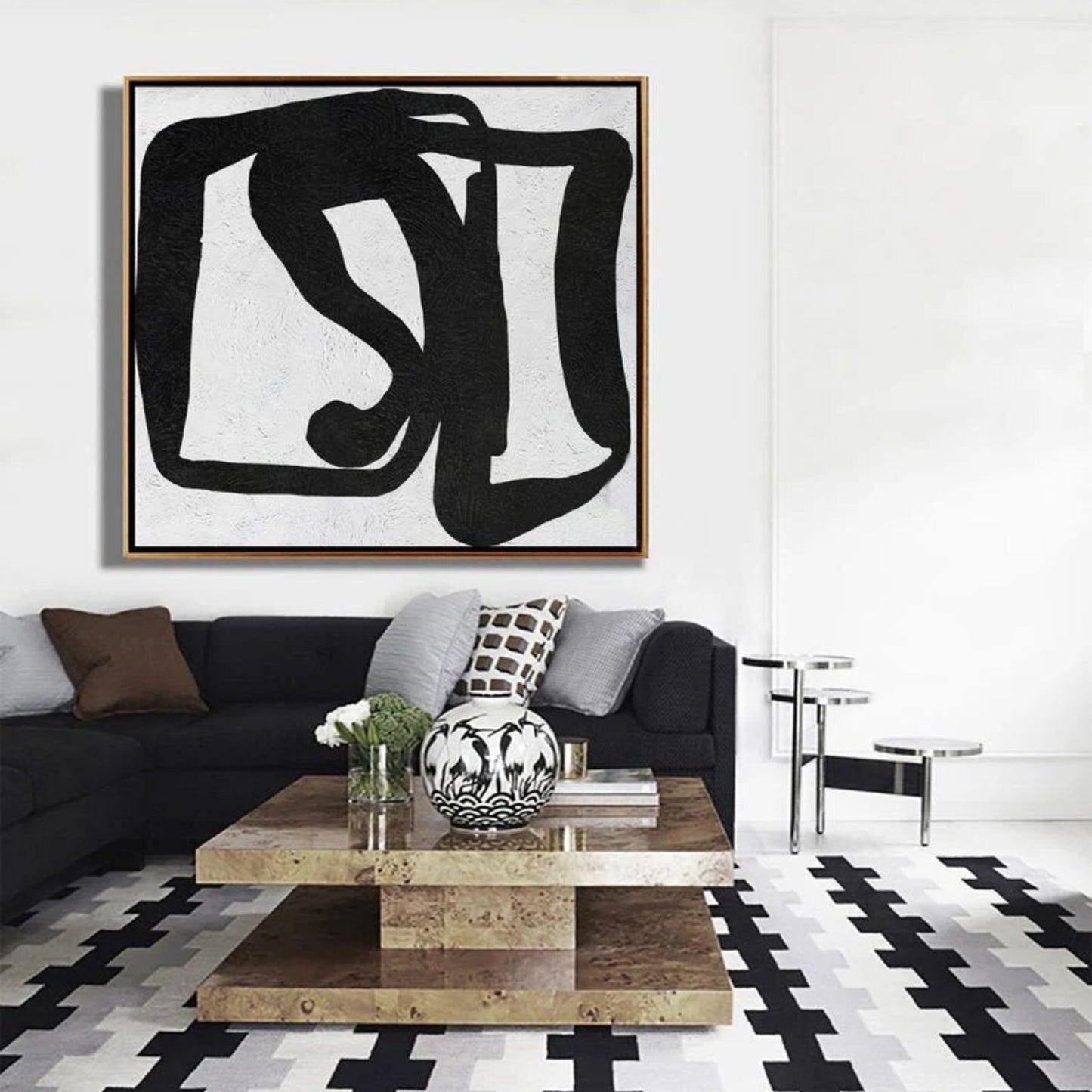 White and Black Minimalist Living Room Wall Art