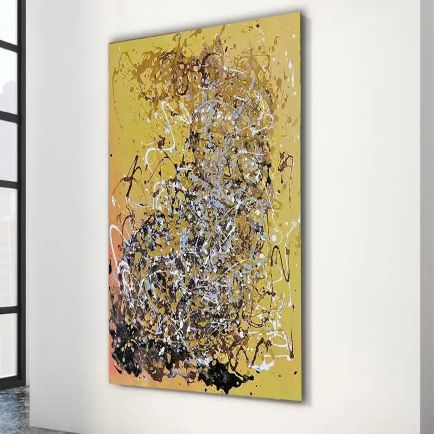 Yellow Acrylic Paint Pouring Pollock Style Replica Artwork