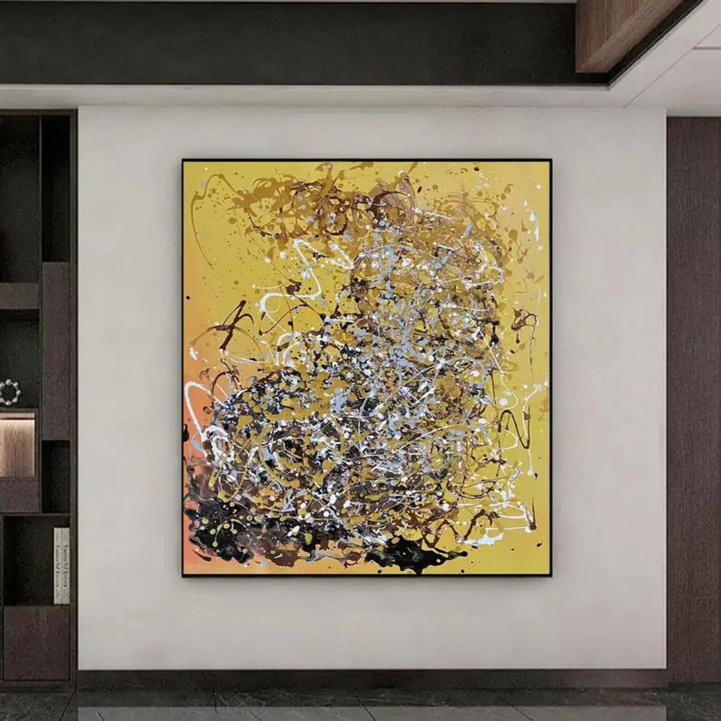 Yellow Acrylic Paint Pouring Pollock Style Replica Artwork