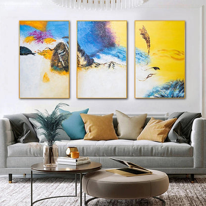 Yellow Blue Blend Set of 3 Abstract Home Decor Painting