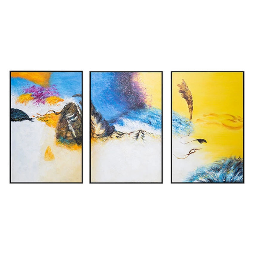 Yellow Blue Blend Set of 3 Abstract Home Decor Painting