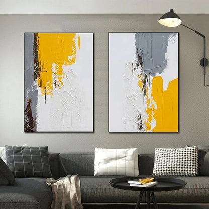 Yellow and White Abstract Texture Mural Set of 2 Painting