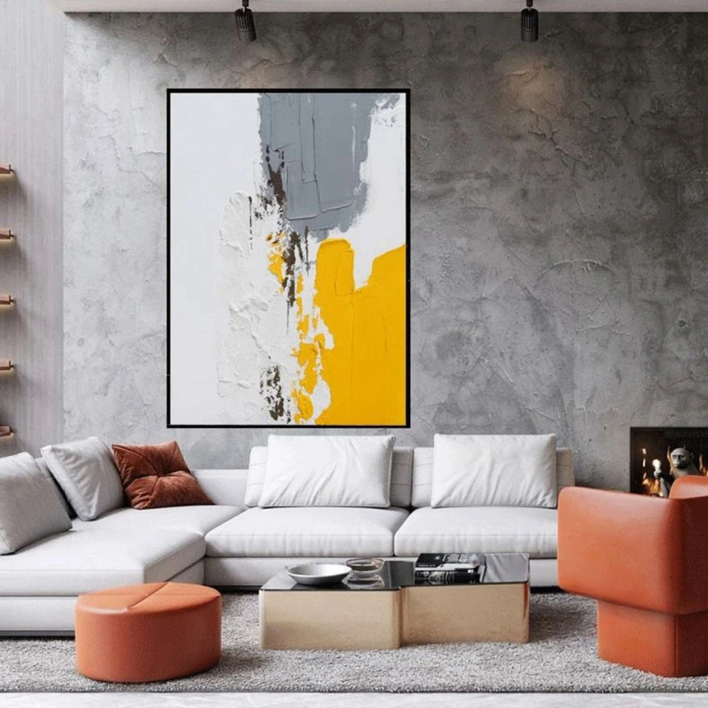 Yellow and White Abstract Texture Mural Set of 2 Painting