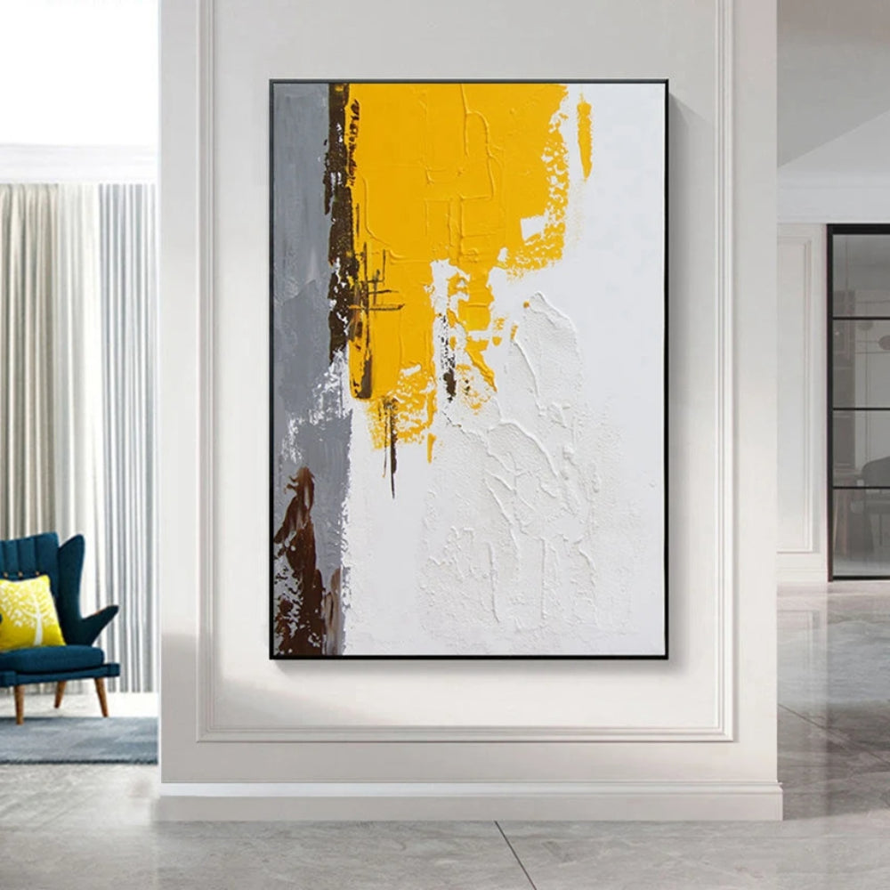 Yellow and White Abstract Texture Mural Set of 2 Painting